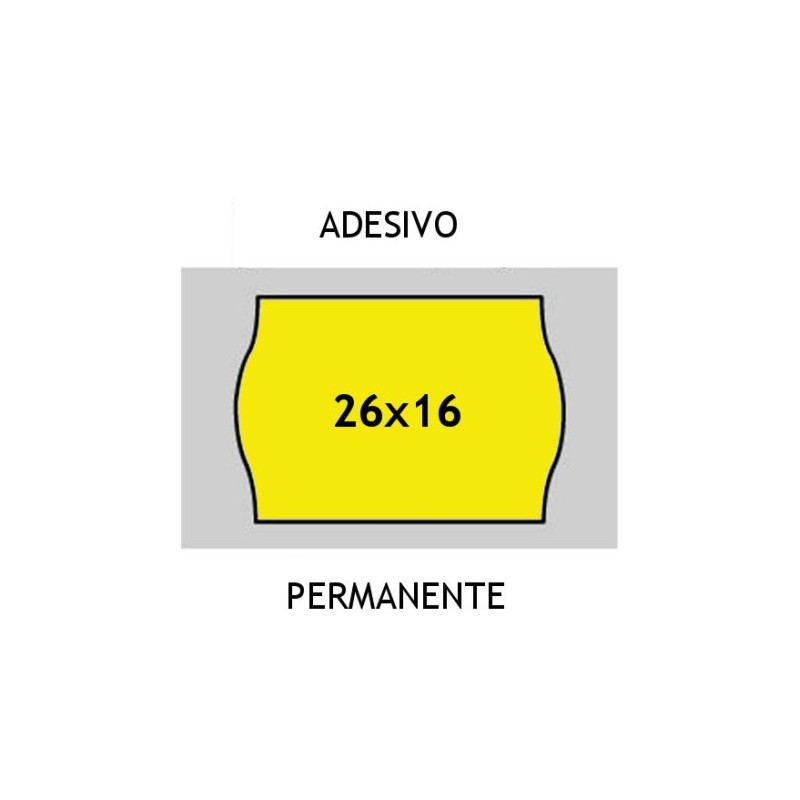 ROTOLI ETICHETTE PER PREZZATRICI mm26x16 A ONDA IN CARTA GIALLO FLUO, ADESIVO PERMANENTE
